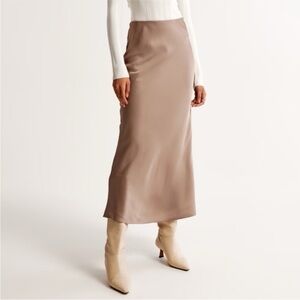 Abercrombie & Fitch Elevated Satin Column Maxi Skirt Taupe